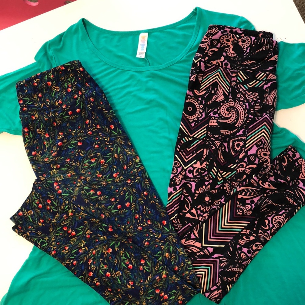 Lularoe Perfect Tee and 2 Lularoe Leggings.